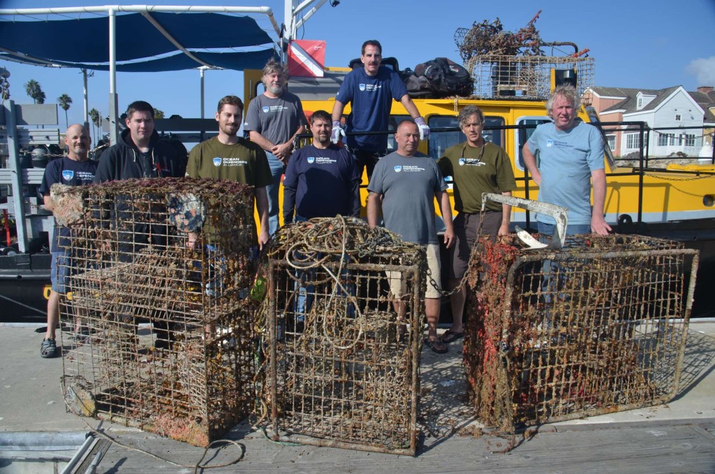 Four recovered lobster traps with crew (c) Ocean Defenders Alliance