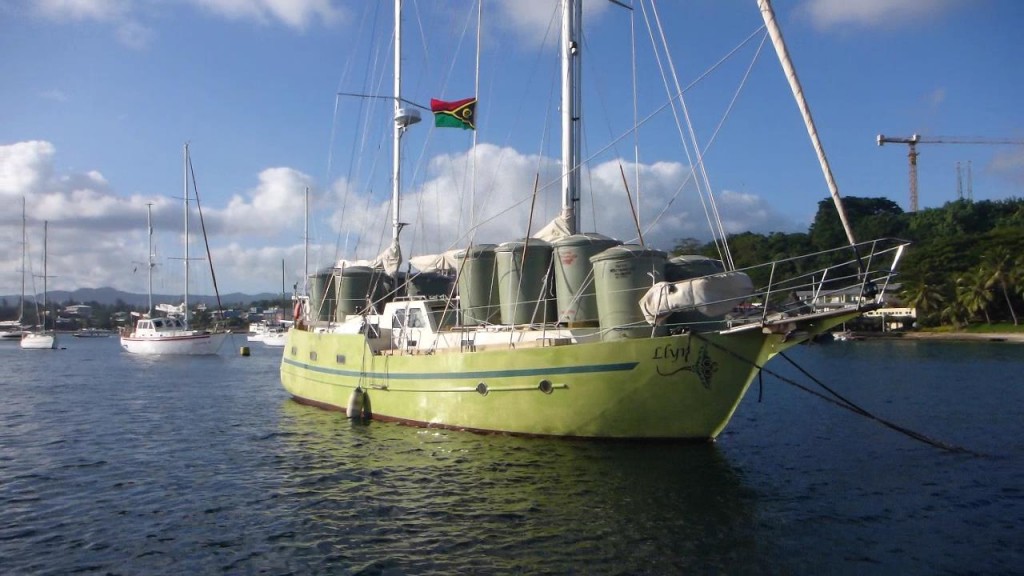 RV Llyr is a carefully selected rugged steel work yacht built in Europe and ketch-rigged, well-equipped for hard duty in Vanuatu.