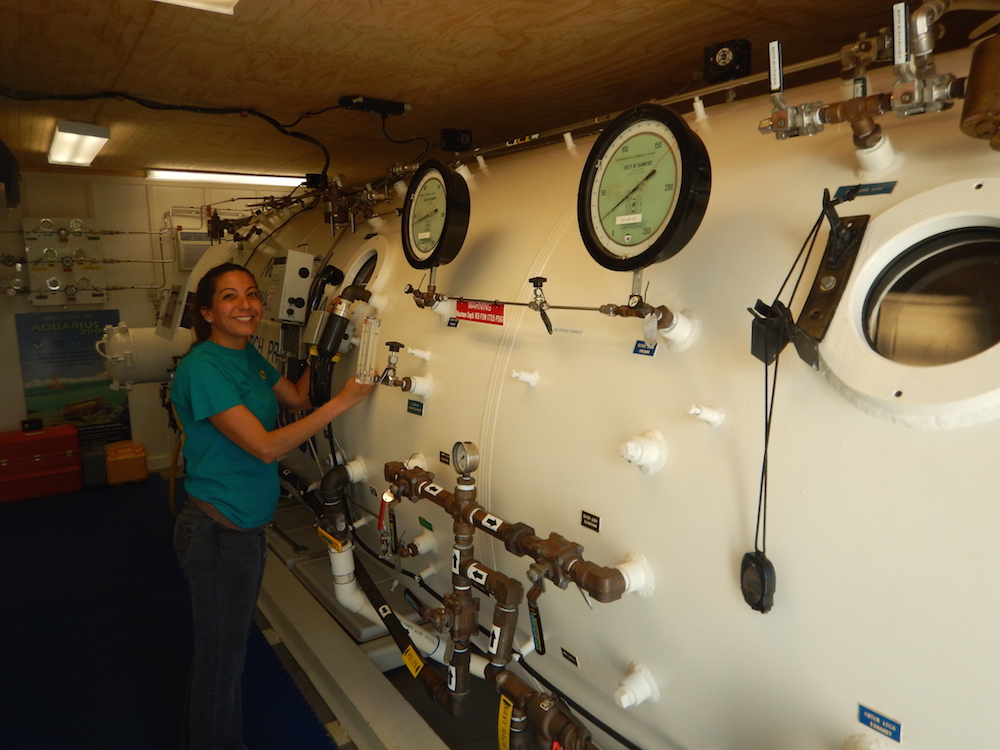 Aileen Soto of Follow EGS at Aquarius decompression chamber (land base).