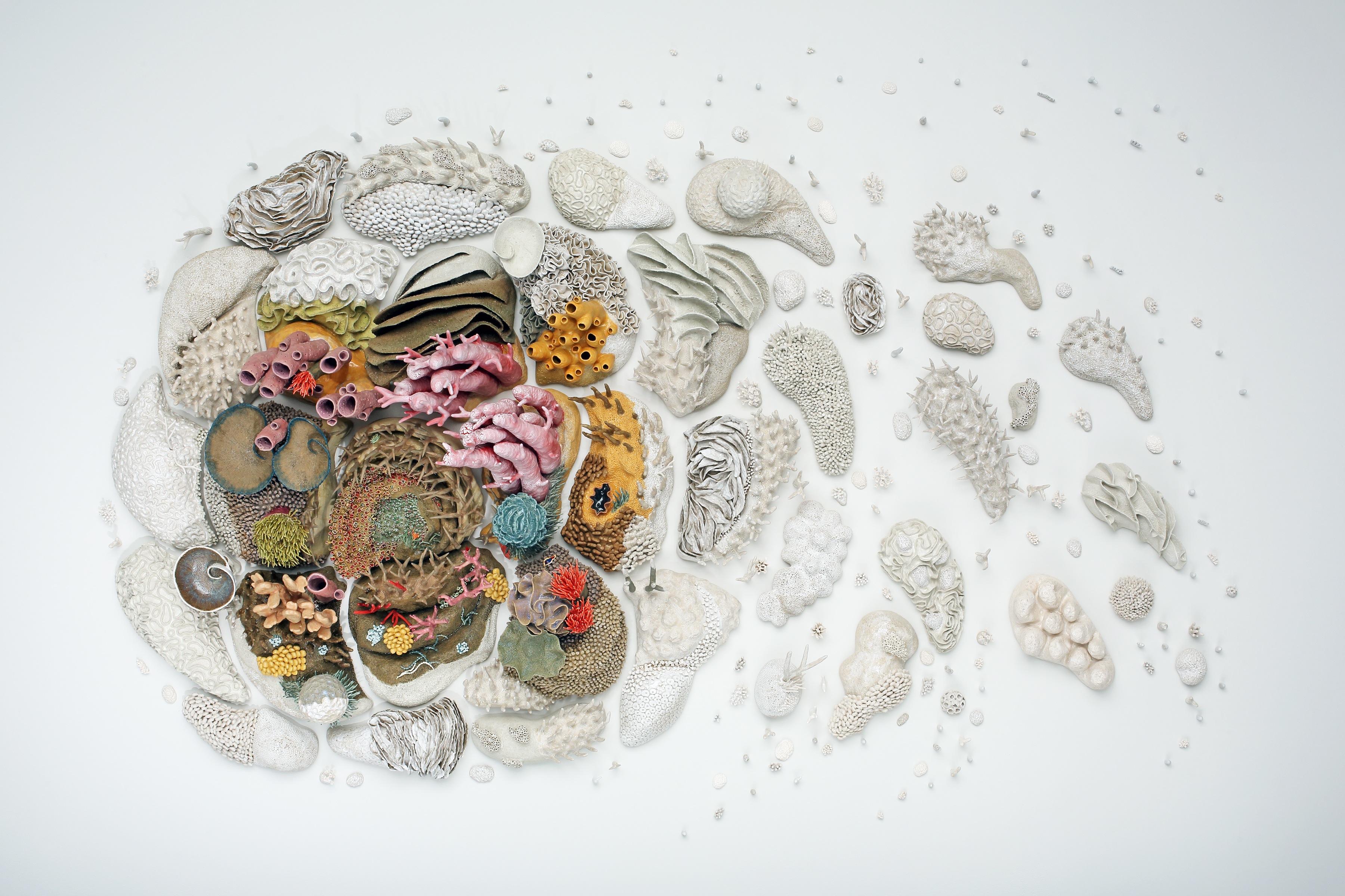 our changing seas III • 2014 • glazed stoneware + porcelain • 10 x 14 x 2 ft • image © arthur evans / tang museum