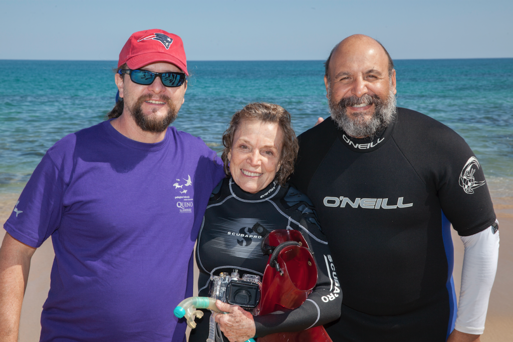 Dr. Sylvia Earle with Dr. James Ketchum of Pelagios Kakunjá (left) and Cabo Pulmo Park Director Carlos Ramon Godinez Reyes (right)