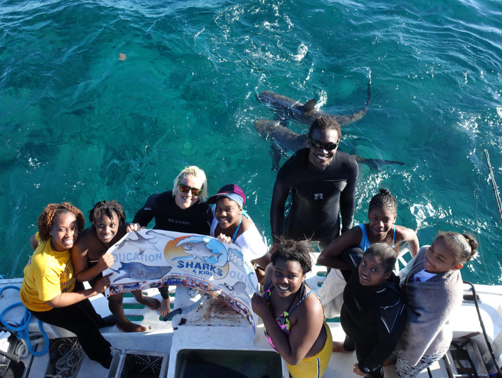 Students watching Caribbean reef sharks (c) Duncan Brake 